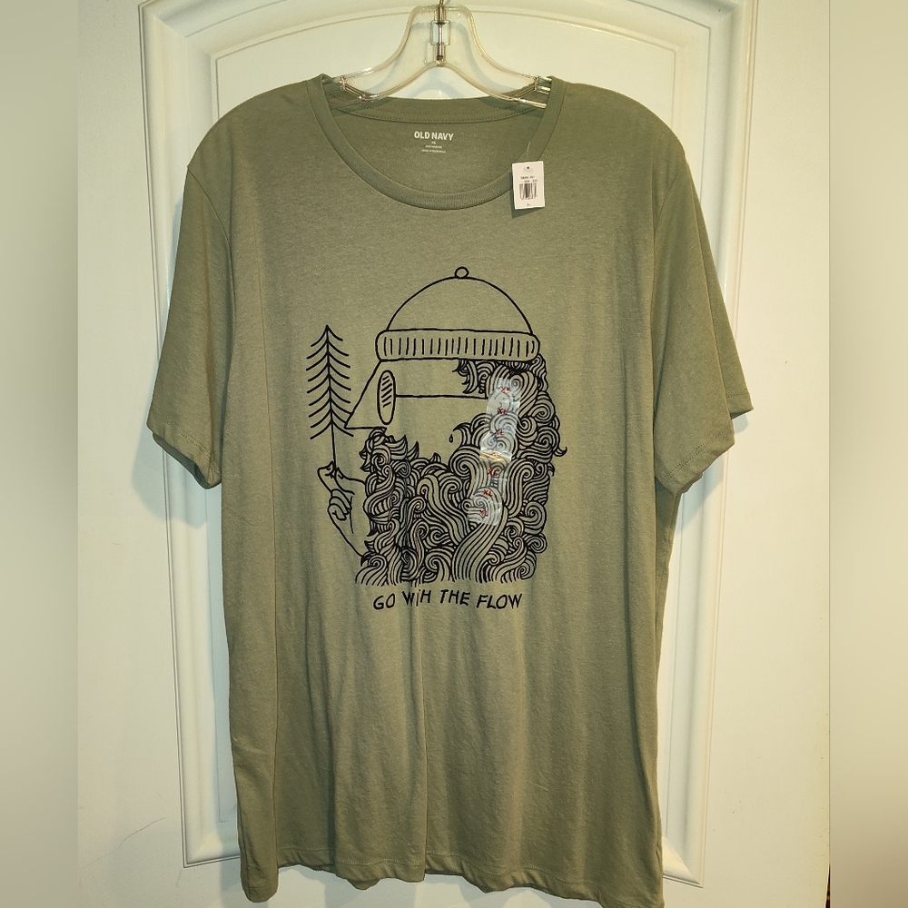 NWT OLD NAVY "GO WITH THE FLOW" ANIMATED GRAPHIC T-SHIRT OLIVE GREEN SIZE XL